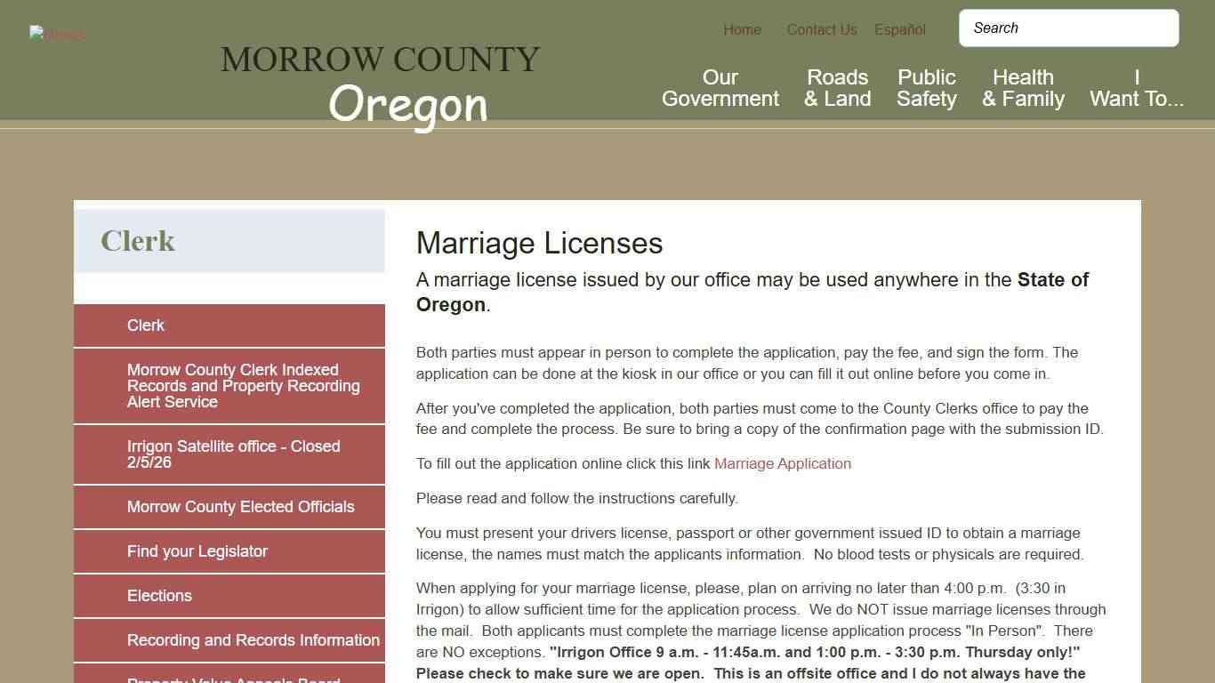 Marriage Licenses Morrow County Oregon